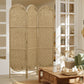 Bohemian Privacy Screen, Folding Room Divider with 3 Panels and Arched Top for Bedroom Living Room Office, Natural Wood