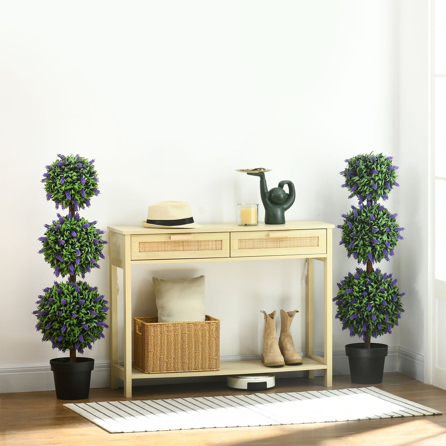 3.5ft Set of 2 Artificial Plants, Lavender Flowers Ball Trees with Pot, for Home Indoor Outdoor Decor
