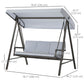 3 Seater Patio Swing Chair, Porch Swing with Adjustable Canopy and Removable Cushions, Outdoor Swing Seat, Light Grey