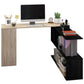 55" Corner Computer Desk, 360° Rotating L-Shaped Desk, Home Office Workstation with 3-Tier Shelves, Bookshelf