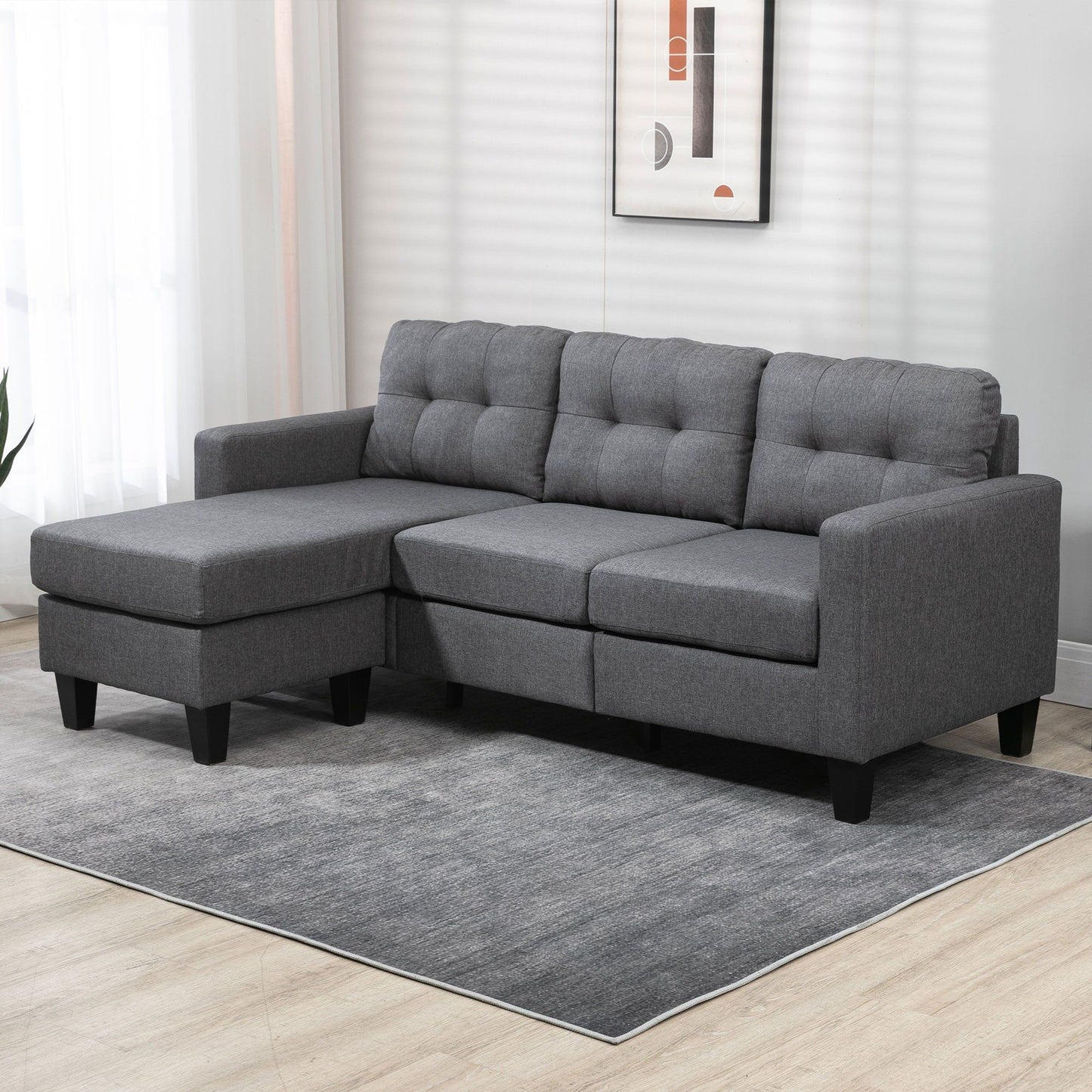 L-Shaped Sectional Sofa with Ottoman - Dark Grey