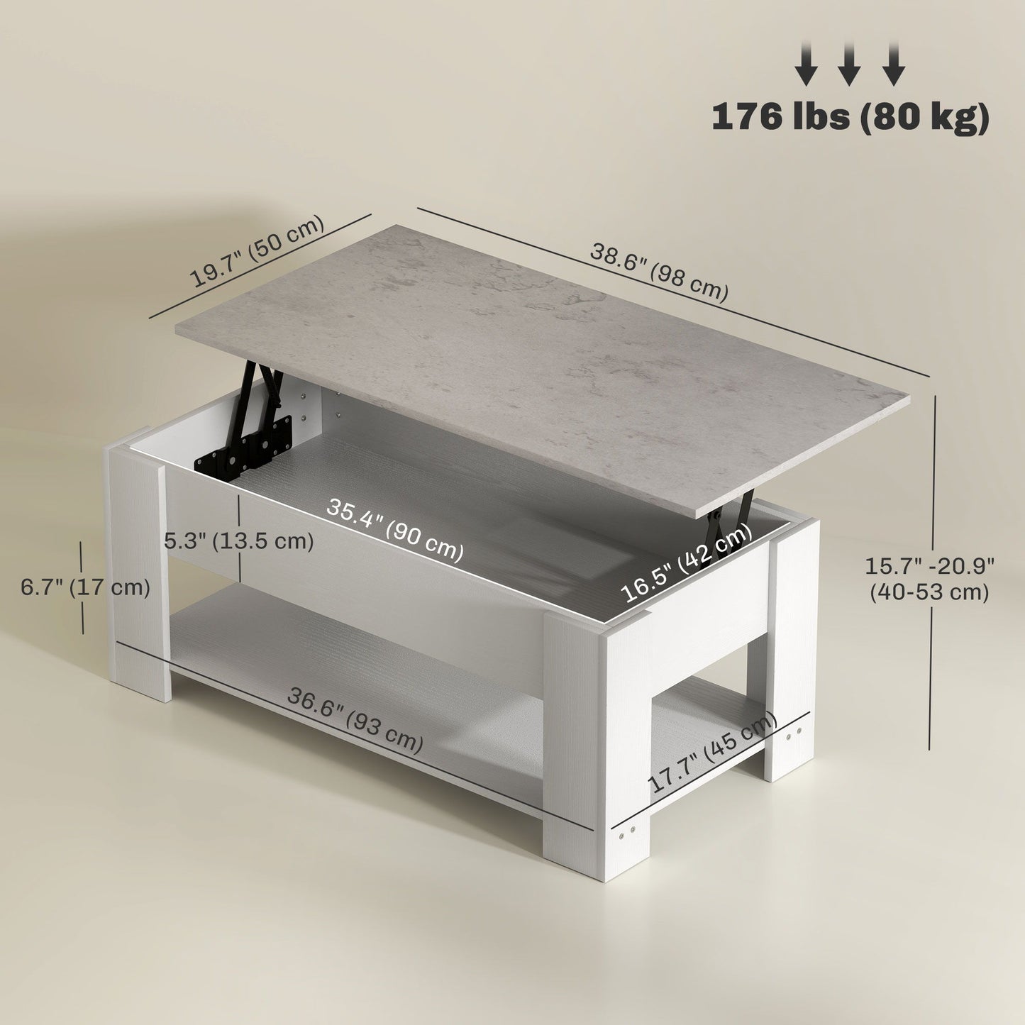 Lift Top Coffee Table with Hidden Storage Compartment and Open Shelf, Center Table for Living Room, White