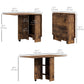Extendable Dining Table, Collapsible Folding Table w/ 2-tier Shelves and Rolling Casters, Rustic Brown