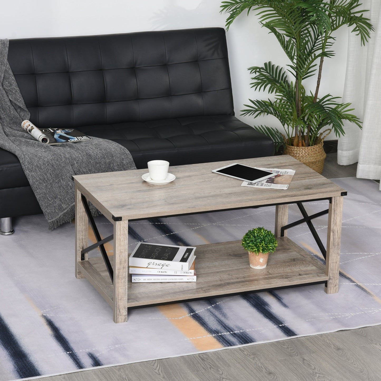Industrial Coffee Table with Storage Shelf