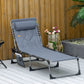 Folding Chaise Lounge Chair, Outdoor Padded Reclining Chair with 5-position Adjustable Backrest, Pillow and Pocket for Patio, Deck, Beach, Lawn and Sunbathing, Black - Grey