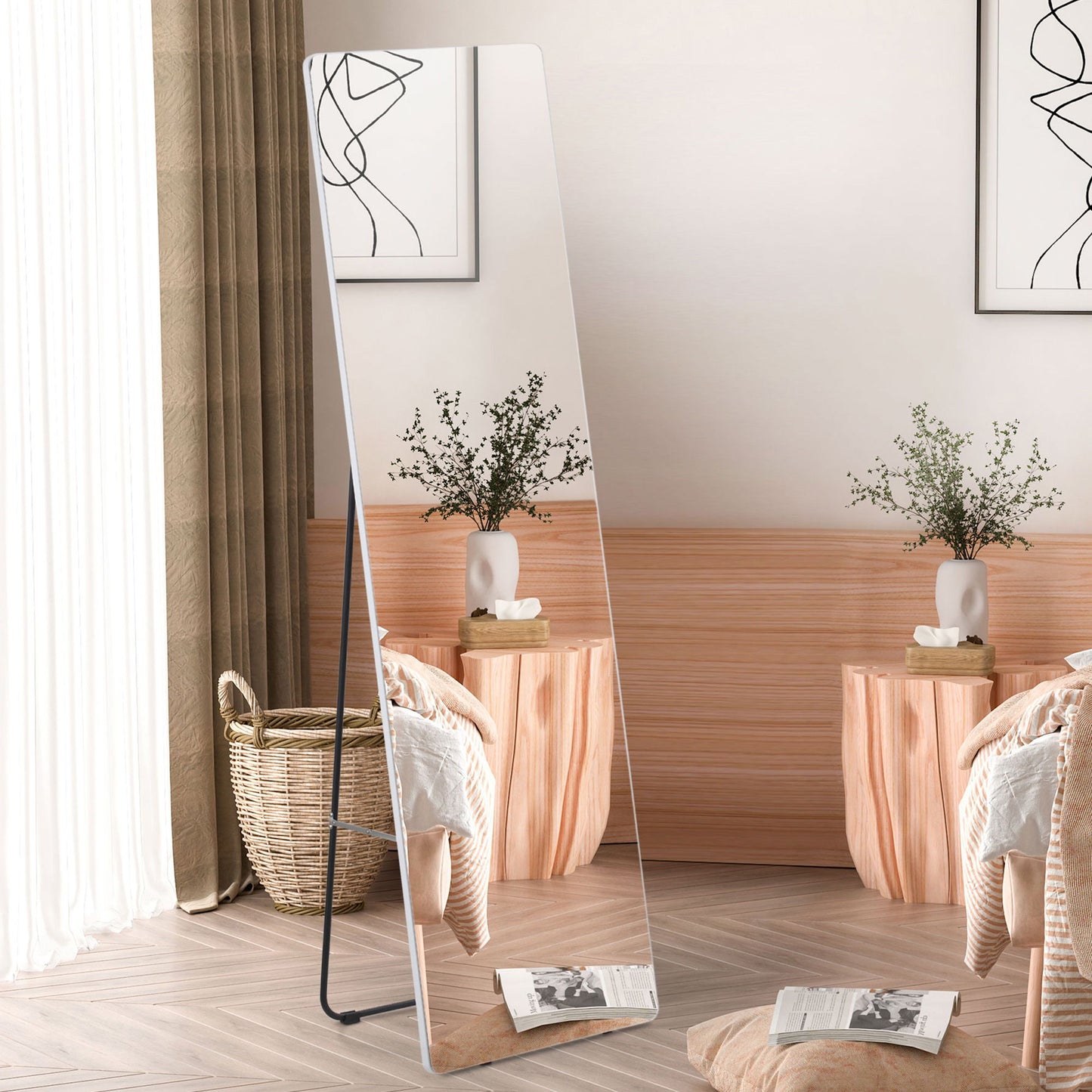 63"x18" Full Length Mirror, Floor Standing, Wall-Mounted or Leaning Against Wall Tall Mirror w/Support Frame, Rectangular Full Body Mirror for Bedroom, Living Room, Silver