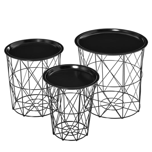 Round Nesting Coffee Tables Set of 3 - Black