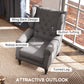 Fabric Accent Chair, Button Tufted Armchair, Armchair with Wood Legs, Thick Padding for Bedroom, Charcoal Grey