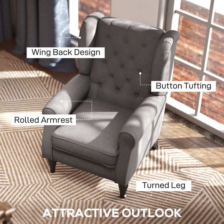 Button-Tufted Fabric Accent Chair with Wood Legs - Charcoal Grey
