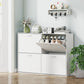 Flip Down Shoe Rack, Multi Cabinet, Wooden Shoe Shelf, Entryway, 4 Drawer Organizer, Freestanding Unit, White