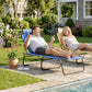 Folding Chaise Lounge Chair, Reclining Beach Tanning Chair with Face Hole, Pillow, 4-Position Adjustable Lay Flat Sun Lounger, Steel Frame for Outdoor Patio Pool, Blue