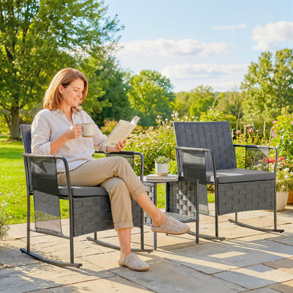 3-Piece Rocking Bistro Set with Mesh Seat and 2-Tier Table