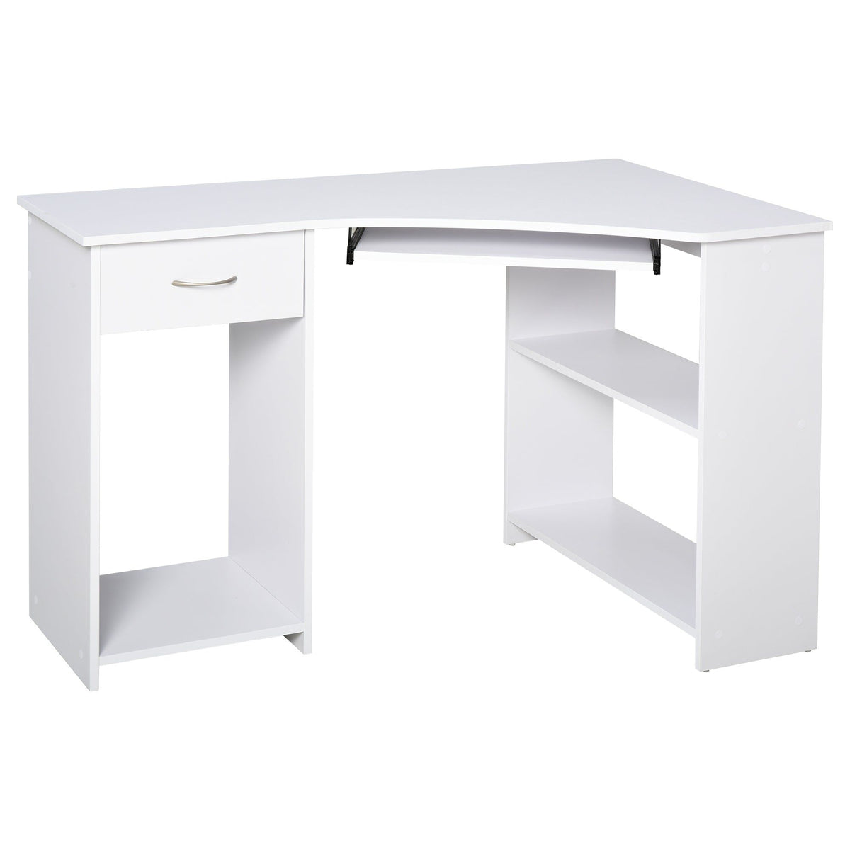 47" L-Shaped Computer Desk with Keyboard Tray - White