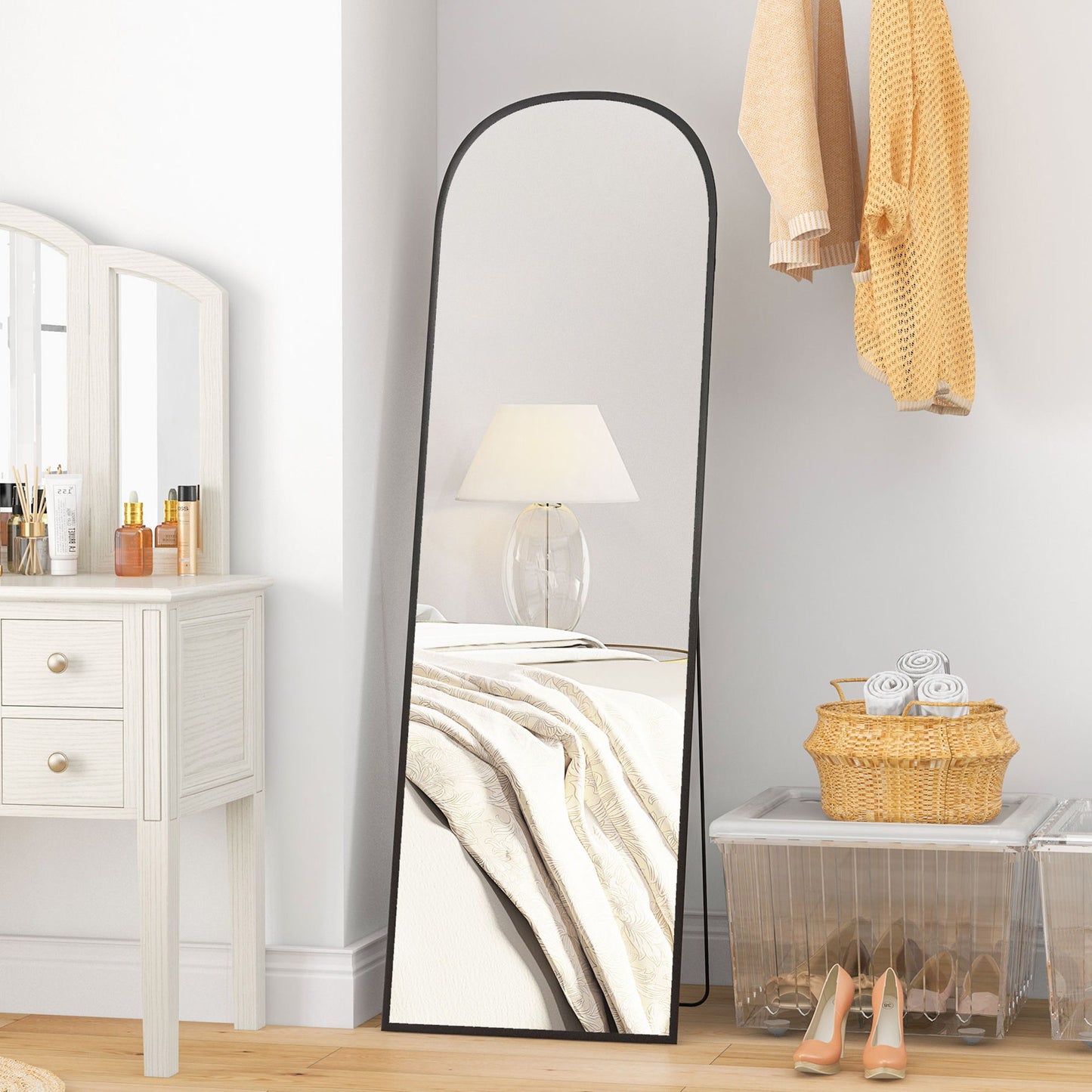 Arched Standing Mirror, 64" x 20" Full Length Mirror, Free Standing or Wall Mounted for Living Room, Bedroom, Black