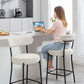 Set of 2 Barstools, Upholstered Corduroy Bar Stools with Backrest, Footrest for Kitchen Island, Dining Room, Cream White