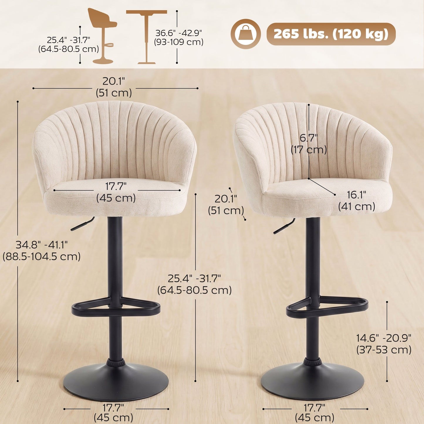 Swivel Counter Height Bar Stools Set of 2 - Beige