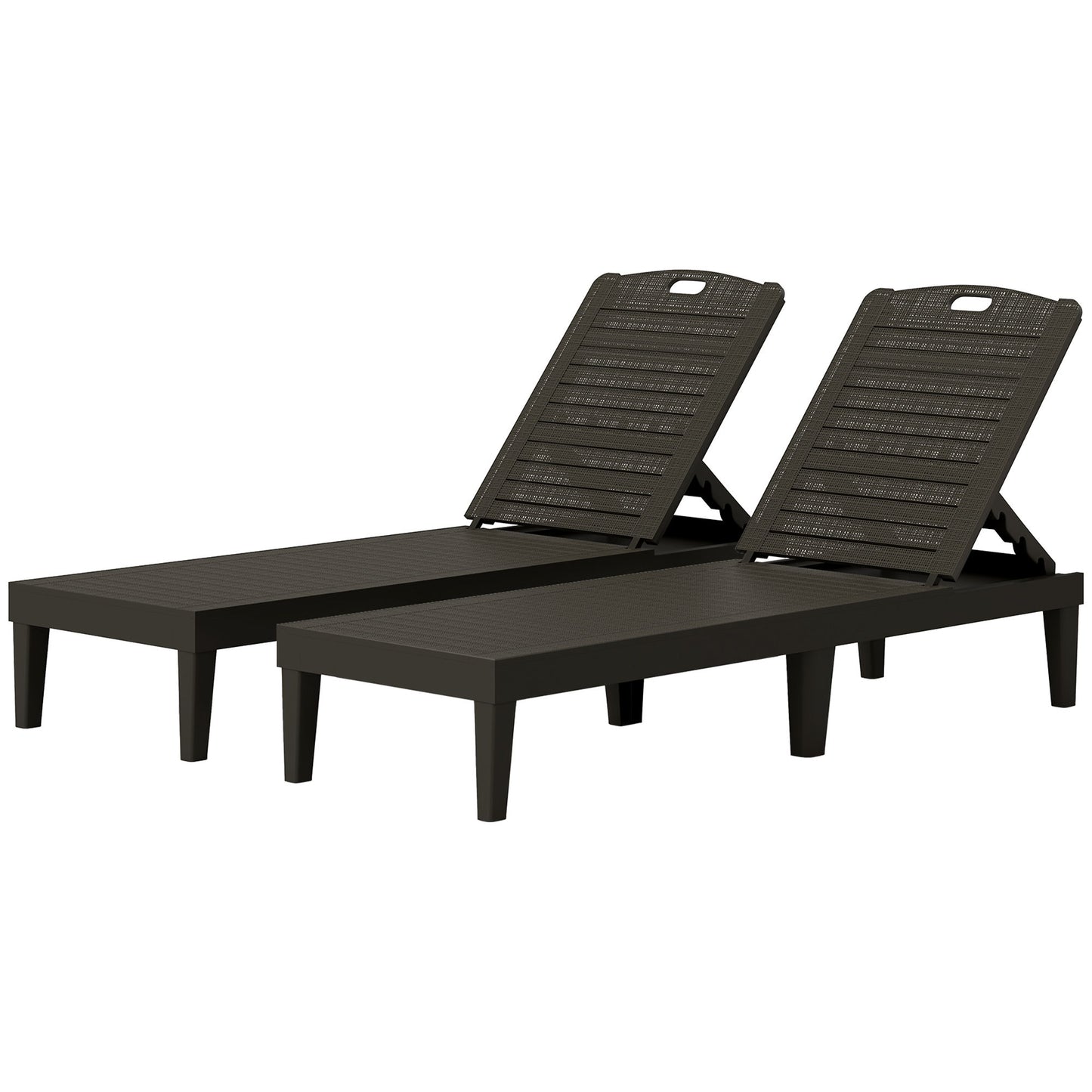 Outdoor Lounge Chair Set of 2, Waterproof Resin Lounge Chairs with 4-Position Adjustable Backrest for Backyard, Black