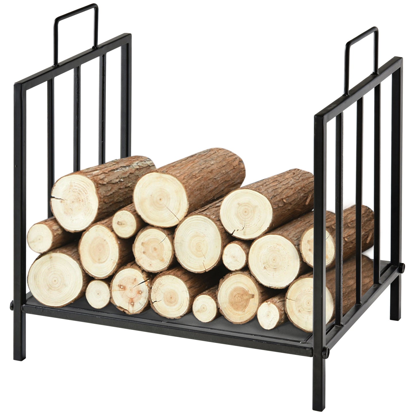 17.5" Firewood Rack Heavy-Duty Metal Wood Storage Log Holder with Side Handles, Indoor and Outdoor, Black