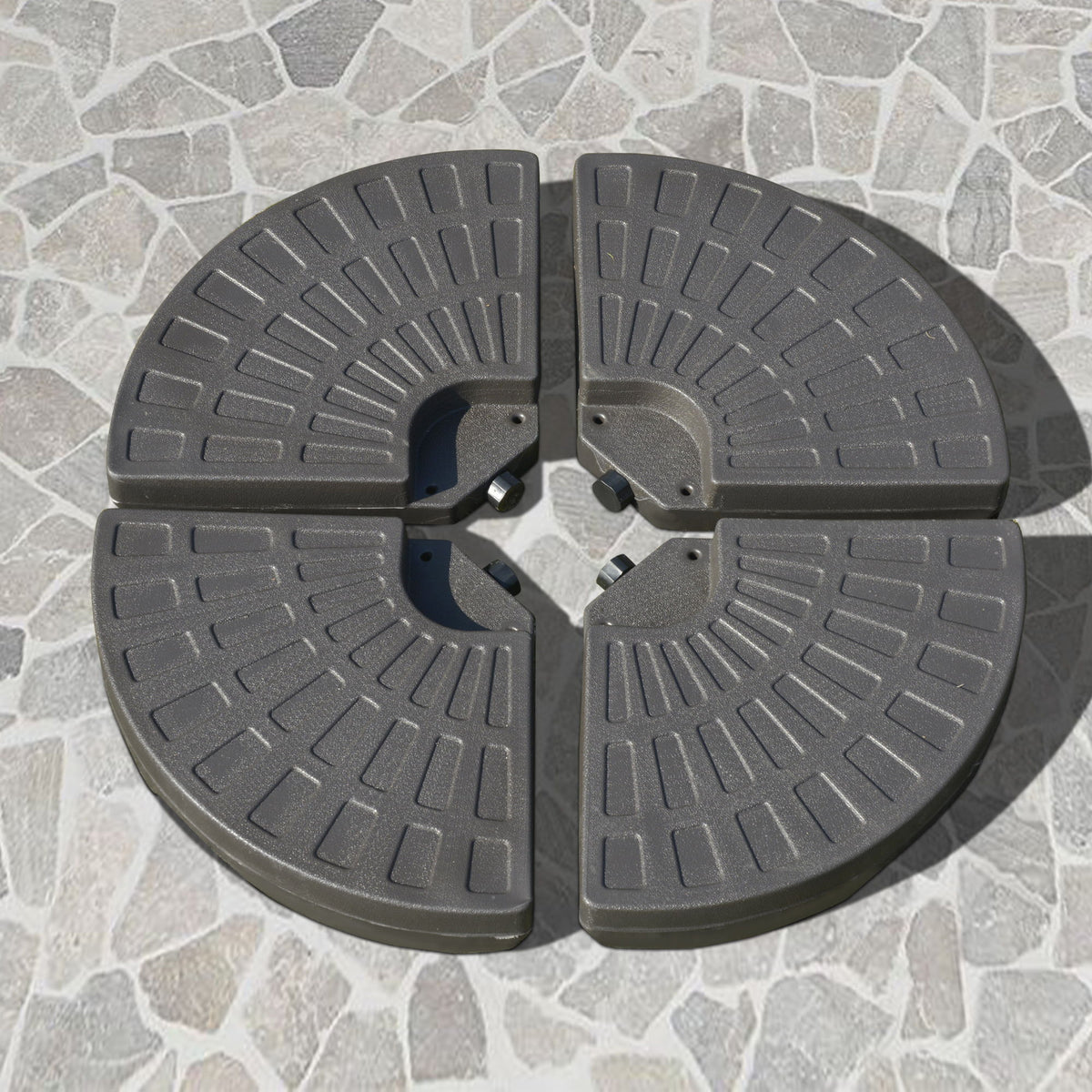4-Piece Cantilever Offset Patio Umbrella Circular Base Stand w/Carry Handles, Water & Sand Filled