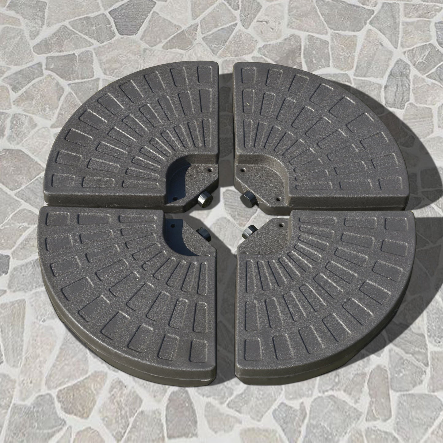 4-Piece Cantilever Offset Patio Umbrella Circular Base Stand w/Carry Handles, Water & Sand Filled