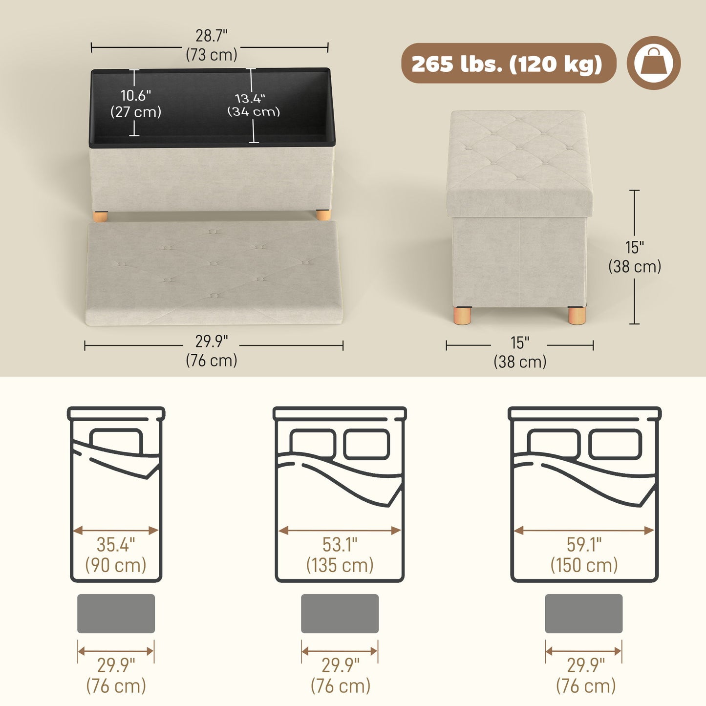 Storage Ottoman Bench, Velvet Upholstered Foldable Ottoman Footrest, Foot Stool with Wood Legs for Living Room, Bedroom