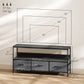 TV Stand with Charging Station and 3 Linen Drawers - Black