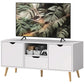 TV Stand with Storage for up to 50" TV, Modern TV Table with Open Shelf, Drawer and 2 Cabinets, White