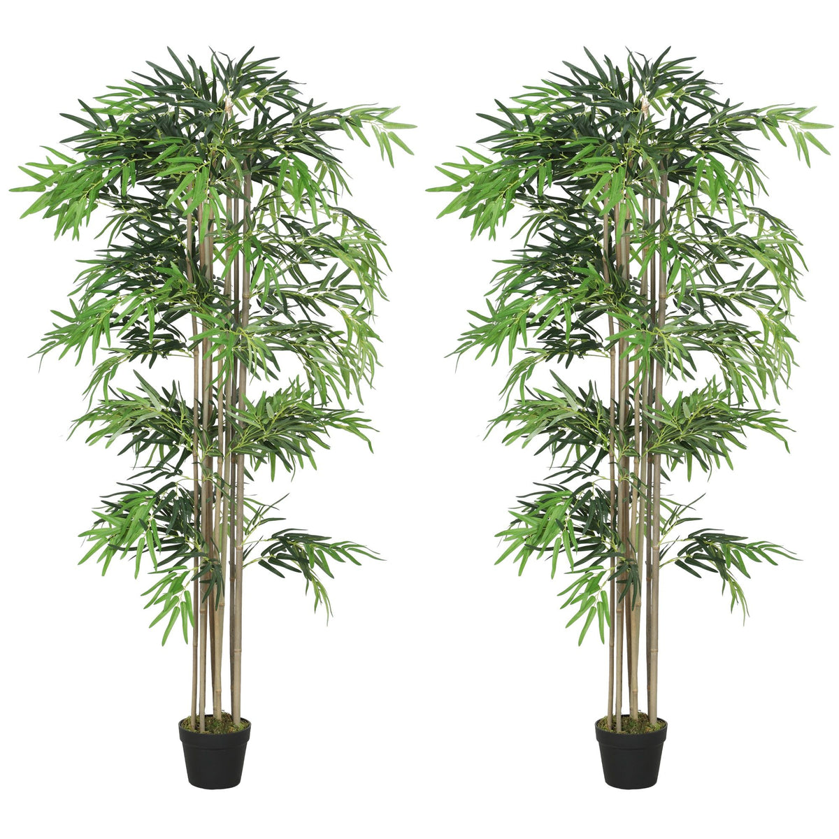 6FT Artificial Bamboo Tree Set of 2, Fake Plant with 1530 Leaves, Greenery Plant in Nursery Pot for Indoor, Green