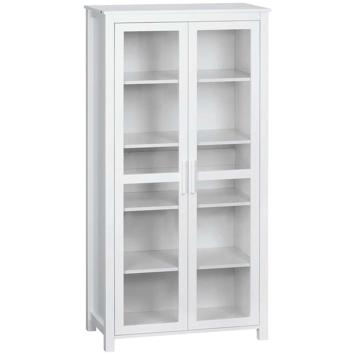 5-Tier Kitchen Pantry Cabinet with Glass Doors - White