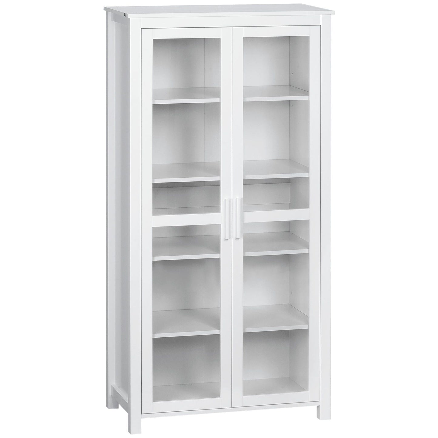 5-Tier Kitchen Pantry Cabinet with Glass Doors - White