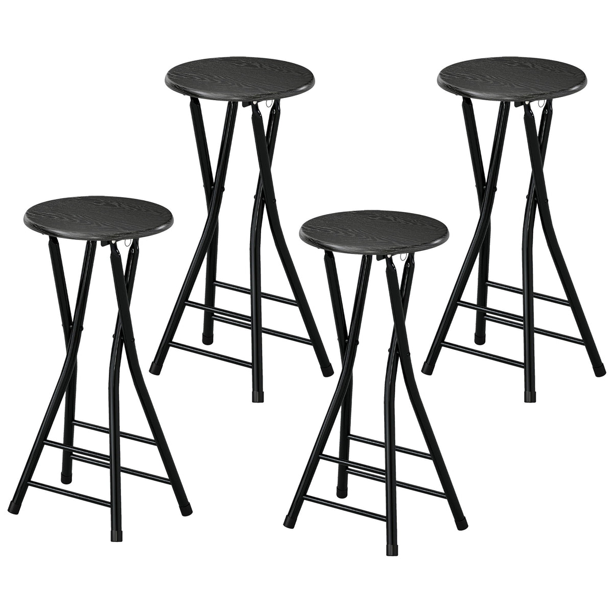 Set of 4 Foldable Barstools, Counter Height Bar Stools with Footrest and Steel Legs for Kitchen Island, Black