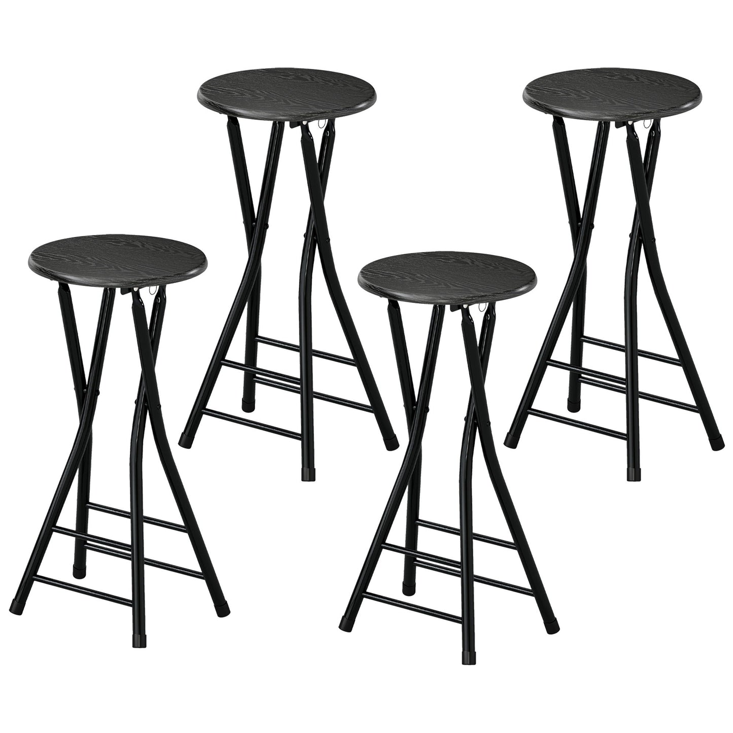 Set of 4 Foldable Barstools, Counter Height Bar Stools with Footrest and Steel Legs for Kitchen Island, Black