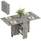 Extendable Dining Table, Collapsible Folding Table w/ 2-tier Shelves and Rolling Casters, Grey