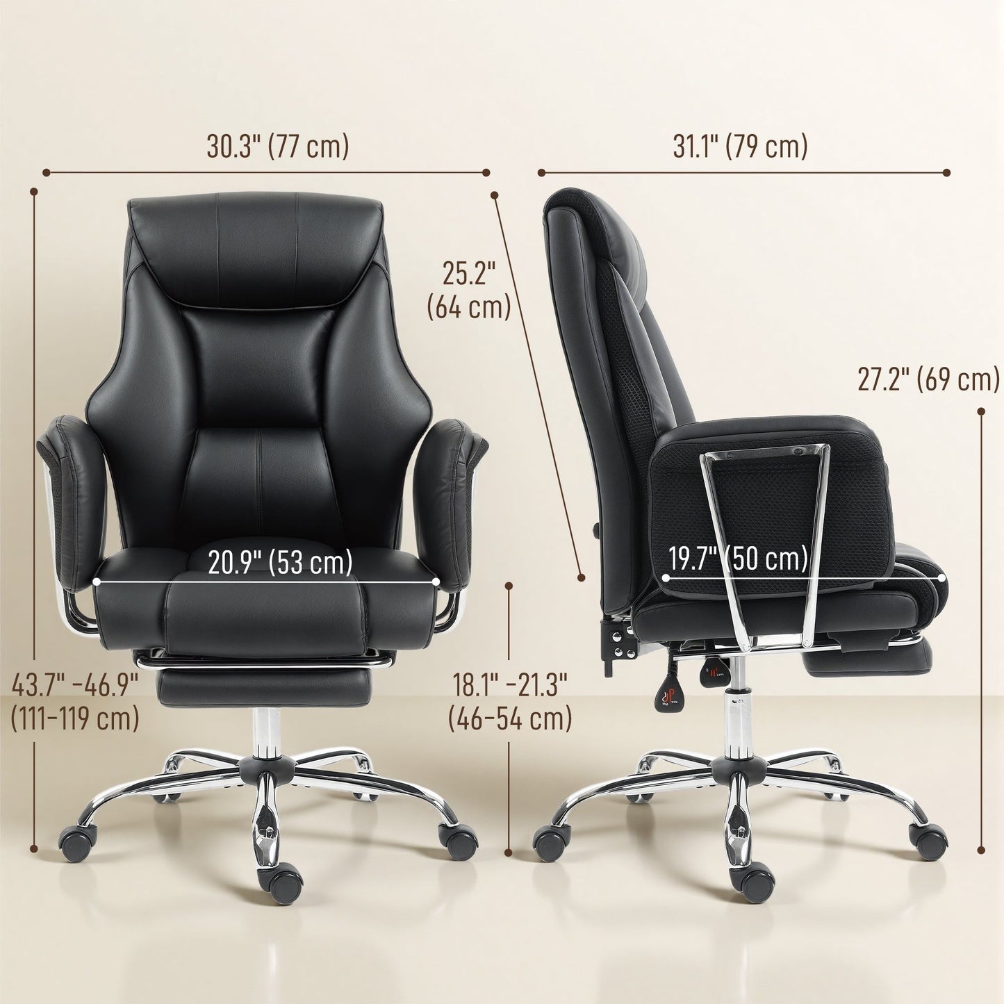 High Back Reclining Executive Chair with Footrest - Black