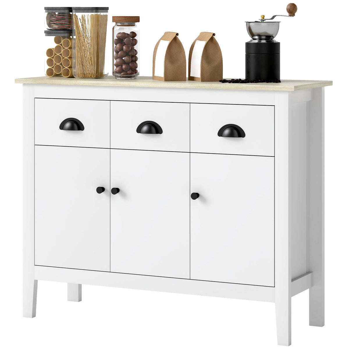 Sideboard Buffet Cabinet, 40" Kitchen Coffee Bar Cabinet with 3 Drawers and 2 Adjustable Shelves, White