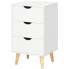 3-Drawer Nightstand with Wood Legs - White