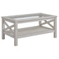 Farmhouse Glass-Top Coffee Table with Storage Shelf