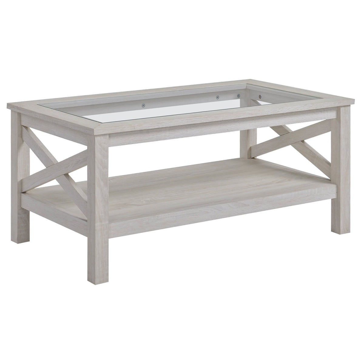 Farmhouse Glass-Top Coffee Table with Storage Shelf
