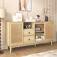 Versatile Sideboard with 3 Sliding Doors and 2 Drawers for Large Storage, Sturdy Cabinet with Solid Wood Legs, 61'' L x 14'' W x 31.5'' H, Wood