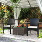 24.4" Patio Wicker Coffee Table, PE Rattan Outdoor Side Table with Tempered Glass Top, Black