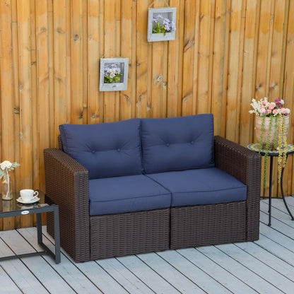 Dark Blue Wicker Corner Sofa Set with Curved Armrests