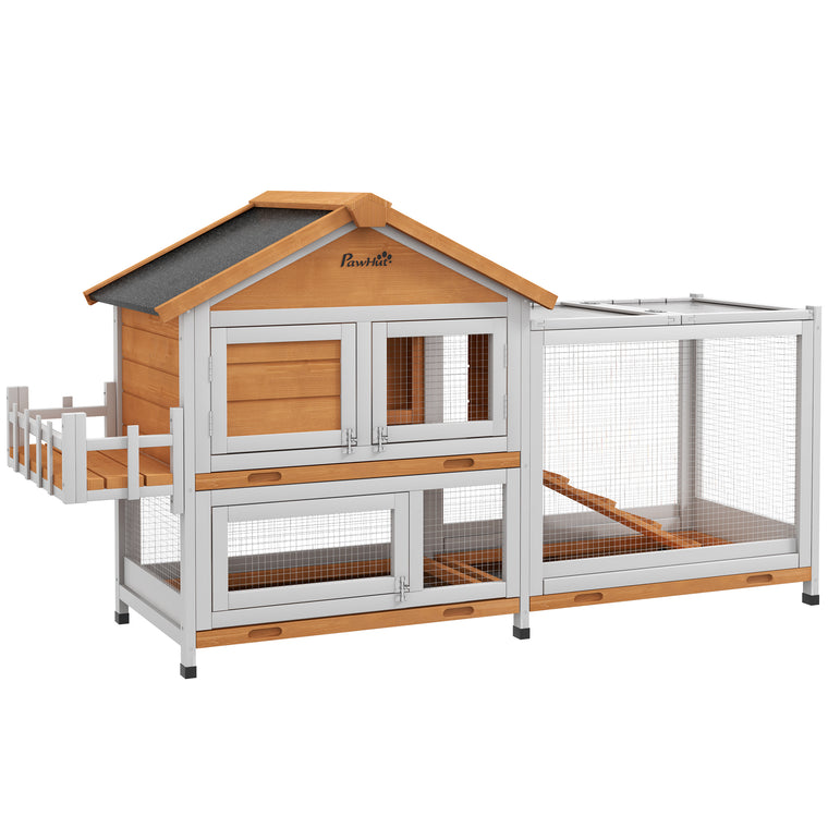 65" Yellow Wooden Rabbit Hutch with Openable Roof & Storage Box