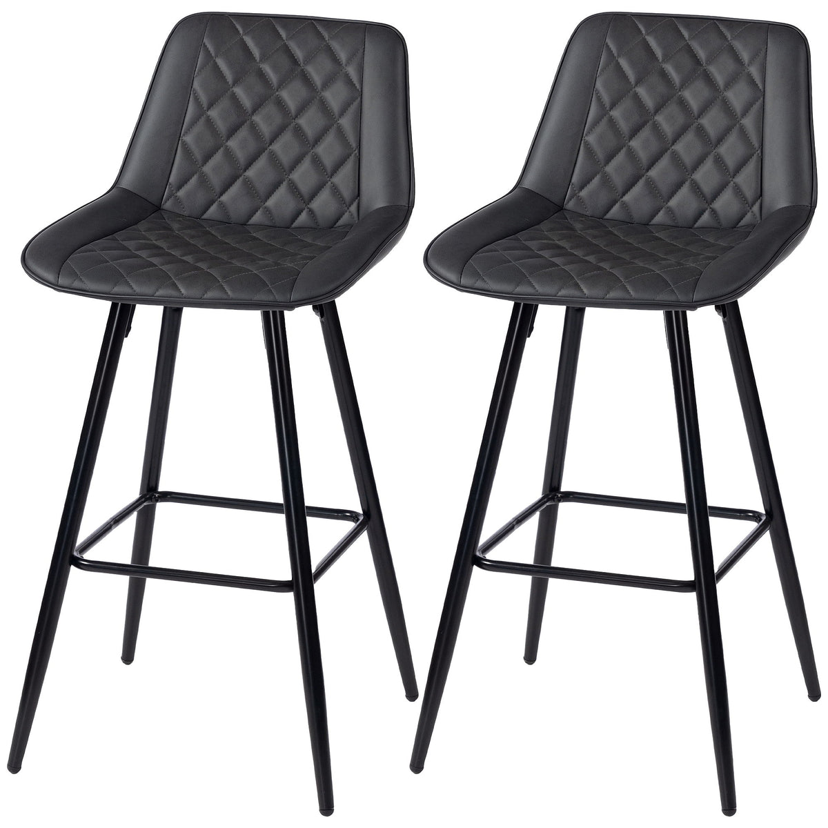 PU Leather Counter Height Bar Chairs Set of 2, 27.75" Bar Stools with Metal Legs for Dining Area, Kitchen Island, Black