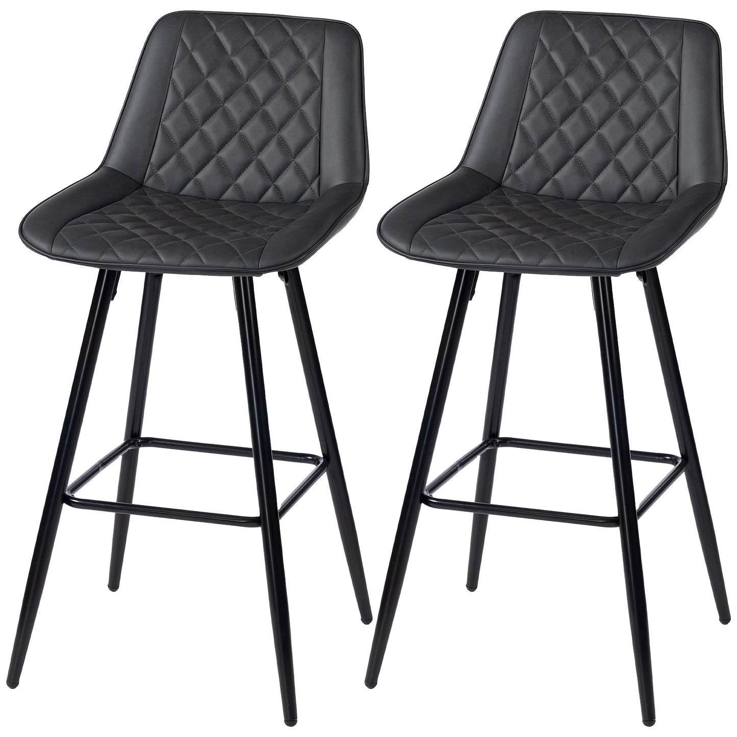 PU Leather Counter Height Bar Chairs Set of 2, 27.75" Bar Stools with Metal Legs for Dining Area, Kitchen Island, Black