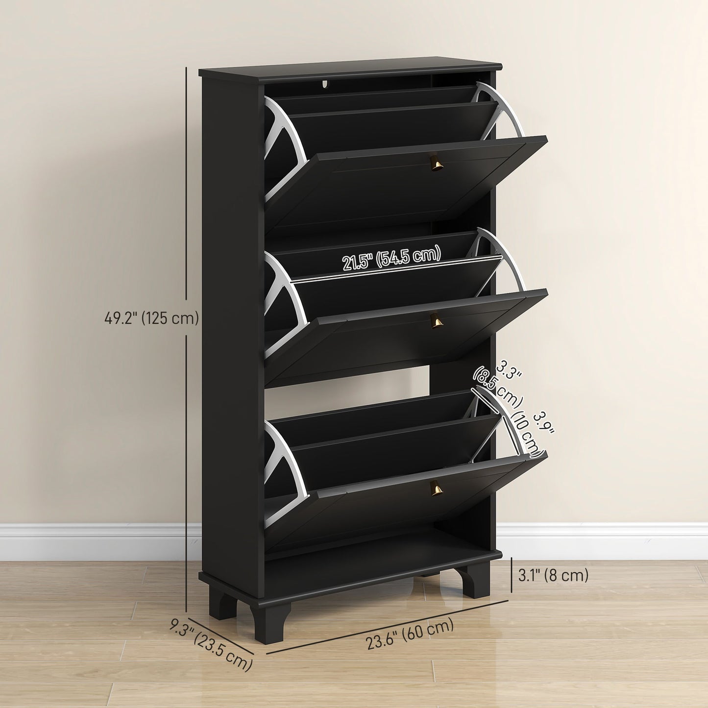 Narrow Shoe Storage with 3 Flip Drawers and Adjustable Shelves, Shoe Cabinet Organizer for 12 Pairs of Shoes, Black