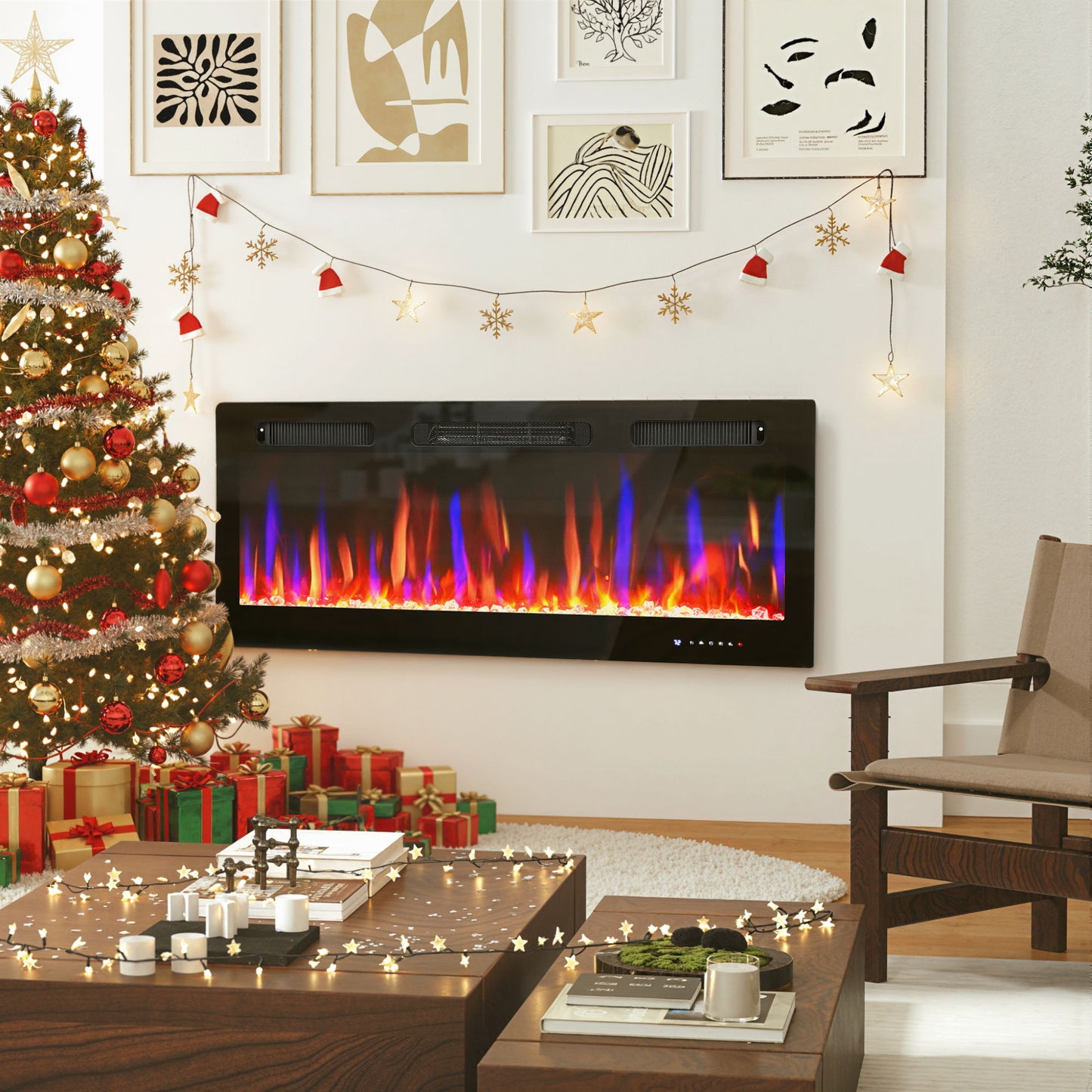 42" Thin Electric Fireplace, Freestanding, Wall Mounted Fireplace Heater with Eco Mode, Auto Switch, Remote, 1500W