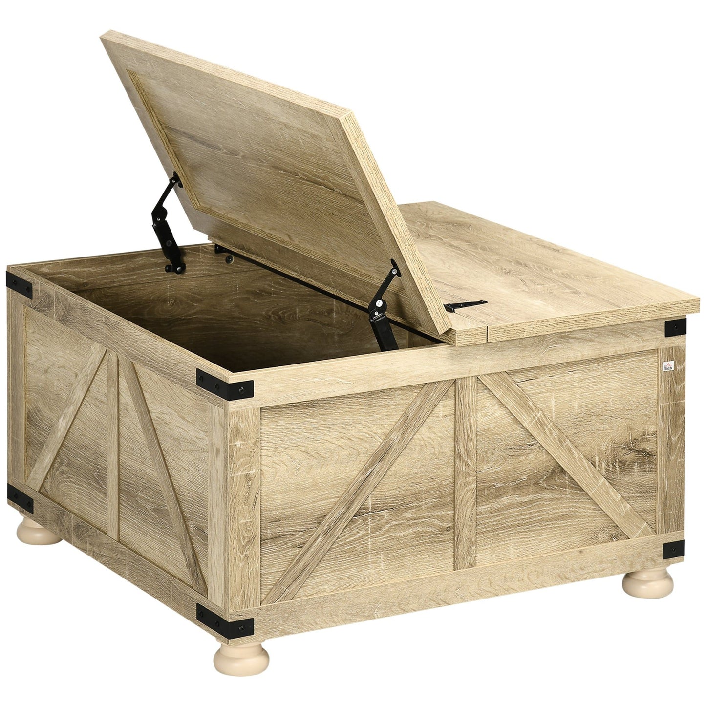 Square Coffee Table with Flip-Top Storage - Oak