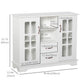 Modern Kitchen Sideboard with 2 Drawers, Coffee Bar Cabinet with Glass Doors Storage Cupboard and Open Shelf, White