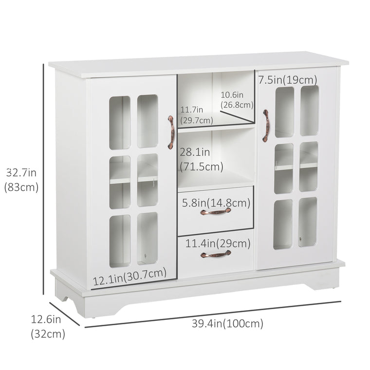 Sideboard with Glass Doors and 2 Drawers - White
