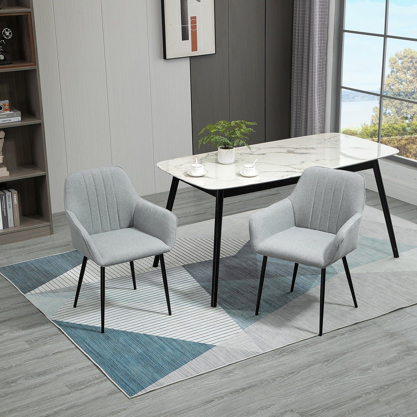 Set of 2 Upholstered Linen Dining Chairs - Light Grey